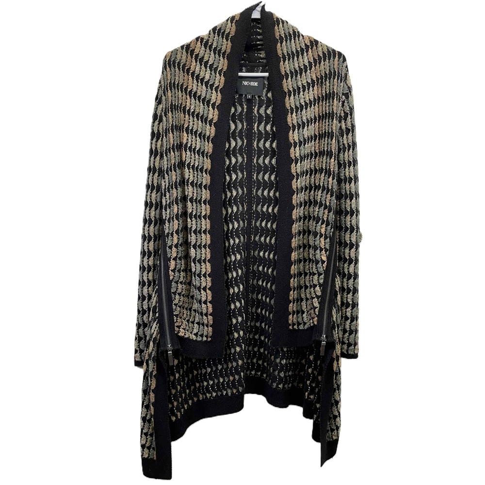 Nic+Zoe Multicolor Womens Asymmetric Side Zippers Open Front Cardigan Small‎